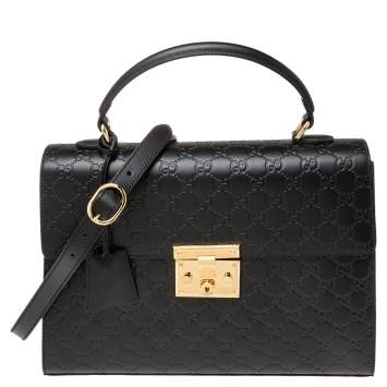 Pre Owned Gucci Black Guccissima Leather Medium Padlock Top Handle Bag