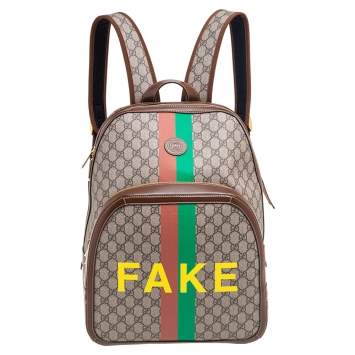 Pre Owned Gucci Beige/Ebony GG Supreme Canvas and Leather Not Fake Backpack