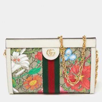 Pre Owned Gucci Multicolor Floral Prints GG Supreme Canvas Ophidia Shoulder Bag