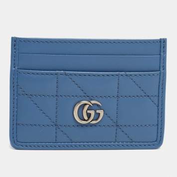 Pre Owned Gucci Blue Quilted Leather GG Marmont Card Holder