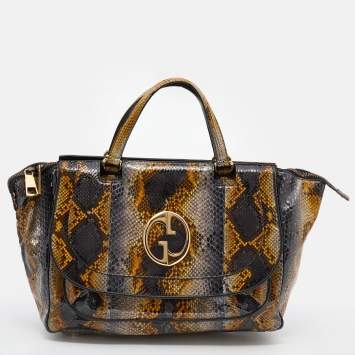 Pre Owned Gucci Multicolor Python Medium 1973 Top Handle Tote Bag