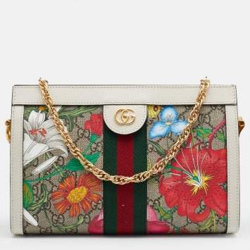 Pre Owned Gucci Multicolor GG Supreme Canvas And Leather Small Ophidia Flora Shoulder Bag