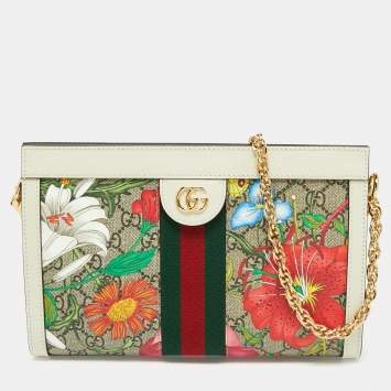 Pre Owned Gucci Multicolor GG Supreme Canvas and Leather Small Floral Ophidia Floral Shoulder Bag