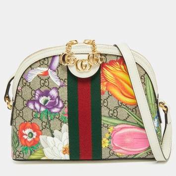 Pre Owned Gucci Multicolor GG Supreme Canvas and Leather Ophidia Flora Dome Bag