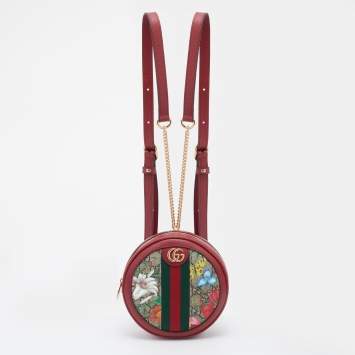 Pre Owned Gucci Multicolor/Red Flora GG Supreme Canvas and Leather Mini Ophidia Backpack
