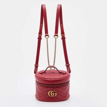 Pre Owned Gucci Red Leather Mini GG Marmont Vanity Backpack