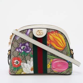 Pre Owned Gucci Multicolor/White Supreme Canvas and Leather Small Ophidia Shoulder Bag