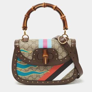 Pre Owned Gucci Multicolor GG Supreme Canvas, Leather and Python Medium Bamboo 1947 Top Handle Bag
