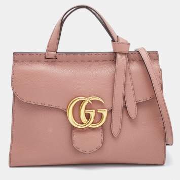 Pre Owned Gucci Pink Leather Small GG Marmont Top Handle Bag