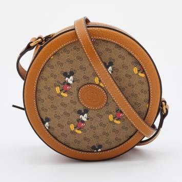Pre Owned Gucci x Disney Brown GG Supreme Canvas and Leather Mini Mickey Mouse Round Shoulder Bag
