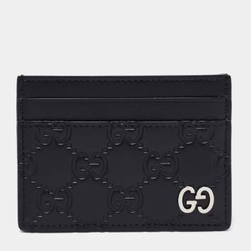 Pre Owned Gucci Black Guccissima Leather Card Holder