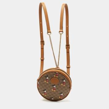 Pre Owned Gucci x Disney Brown GG Supreme Canvas and Leather Mickey Mouse Round Backpack