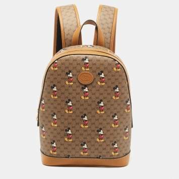Pre Owned Gucci x Disney Brown GG Supreme Canvas and Leather Mickey Mouse Backpack