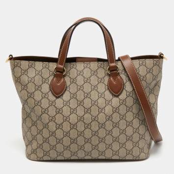 Pre Owned Gucci Brown/Beige GG Supreme Canvas Small Tote