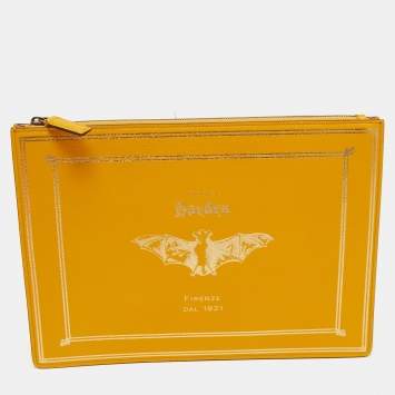 Pre Owned Gucci Mustard Leather Garden Bat Clutch