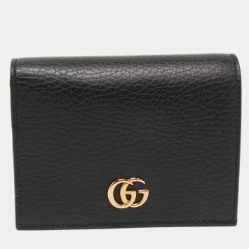 Pre Owned Gucci Black Leather GG Marmont Flap Card Case