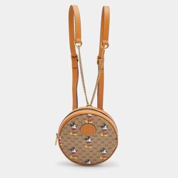 Pre Owned Gucci x Disney Brown GG Supreme Canvas and Leather Mickey Mouse Round Backpack