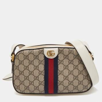 Pre Owned Gucci White GG Supreme Canvas and Leather Ophidia Shoulder Bag