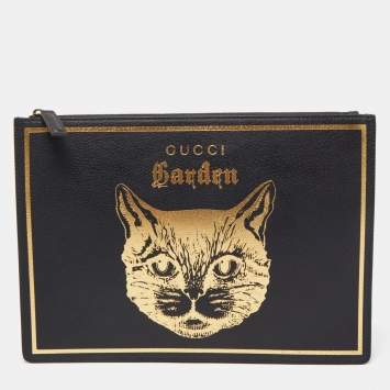 Pre Owned Gucci Black Leather Garden Zip Pouch