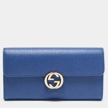 Pre Owned Gucci Blue Leather Interlocking G Continental Wallet