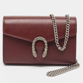 Pre Owned Gucci Burgundy Leather Mini Dionysus Shoulder Bag