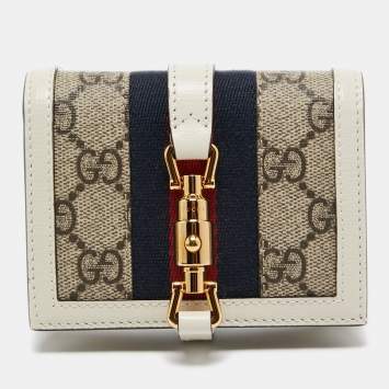 Pre Owned Gucci Beige/Off White GG Supreme Canvas and Leather Jackie 1961 Compact Wallet