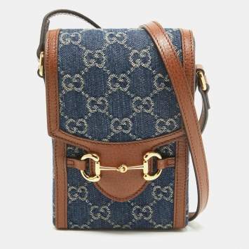 Pre Owned Gucci Brown/Blue GG Denim Mini Horsebit 1955 Crossbody Bag