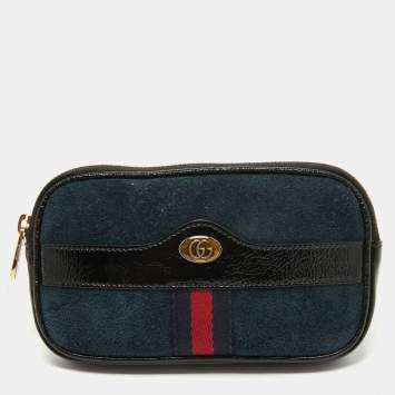 Gucci Black/Navy Blue Suede and Patent Leather Ophidia Belt Bag