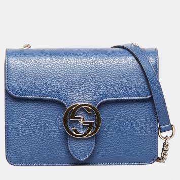 Pre Owned Gucci Blue Dollar Calf Interlocking G Crossbody