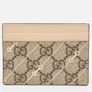مملوكة مسبقًا Gucci Brown/Beige GG Supreme Canvas and Leather Card Holder