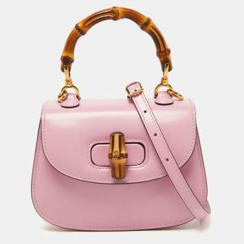 Pre Owned Gucci Pink Leather Mini 1947 Bamboo Top Handle Bag