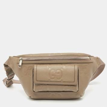 Pre Owned Gucci Beige GG Emblematic Jumbo Leather Belt Bag