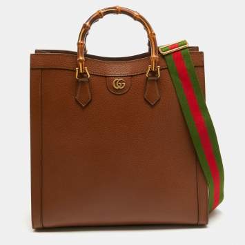 Pre Owned Gucci Brown Leather Large Bamboo Diana Tote