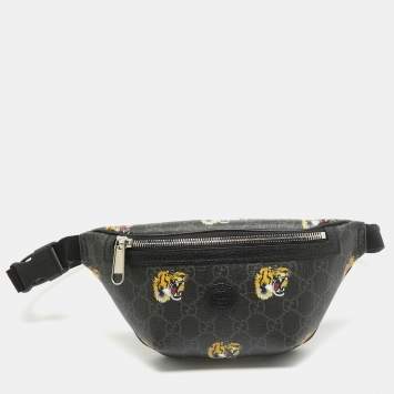 Pre Owned Gucci Black GG Supreme Canvas Tiger Print Belt Bag