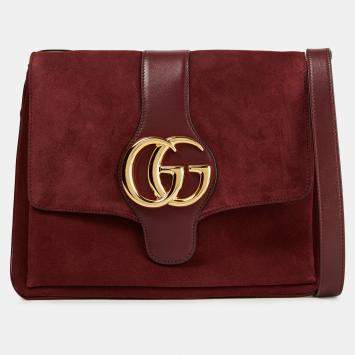 Pre Owned Gucci Burgundy Suede Medium Arli Flap Shoulder Bag