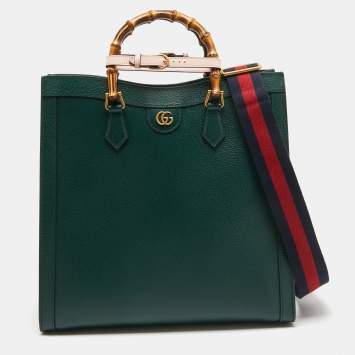 مملوكة مسبقًا Gucci Green Leather Large Bamboo Diana Tote