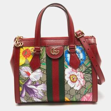Pre Owned Gucci Multicolor Floral GG Supreme Canvas Small Ophidia Tote