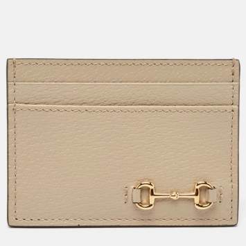 مملوكة مسبقًا Gucci Light Beige Leather Horsebit Card Case