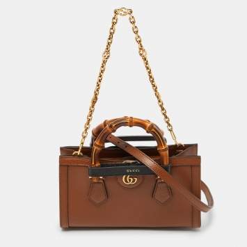 Pre Owned Gucci Brown Leather Small Diana Chain Shoulder Bag