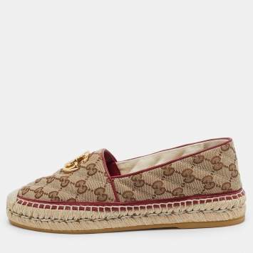 مملوكة مسبقًا Gucci Brown/Beige Matelasse GG Canvas GG Marmont Espadrille Flats Size 36.5