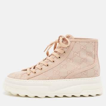 Pre Owned Gucci Pink GG Canvas Tennis 1977 High Top Sneakers Size 38.5