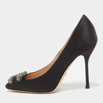 Pre Owned Gucci Black Satin Dionysus Pumps Size 37