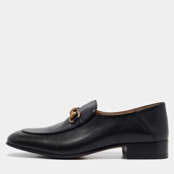 Pre Owned Gucci Black Leather Horsebit Foldable Loafers Size 39.5