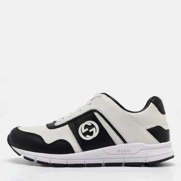 Pre Owned Gucci Black/White Leather Interlocking G Sneakers Size 37
