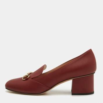 Pre Owned Gucci Burgundy Leather Horsebit Loafer Pumps Size 39
