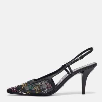 Pre Owned Gucci Multicolor Leather and Mesh Crystal Embellished Pumps Size 38