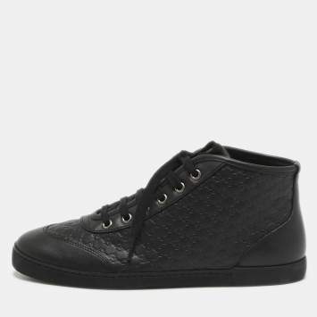 Pre Owned Gucci Black Microguccissima Leather High Top Sneakers Size 38