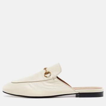 Pre Owned Gucci Cream Leather Princetown Mules Size 41.5