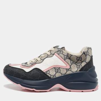 Pre Owned Gucci Multicolor GG Supreme Canvas Rhyton Sneakers Size 37.5