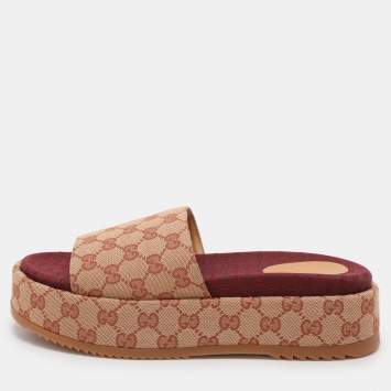 Pre Owned Gucci Beige GG Monogram Canvas Angelina Platform Slide Sandals Size 41